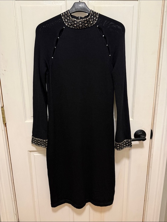 St. John Dresses & Skirts - St. John Black Long-Sleeve Knit Dress with Jeweled Collar and Sleeves -Size 8